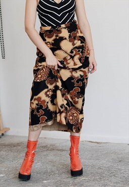Vintage 70s Boho Artsy Bold Pattern Maxi Women Skirt Uk10