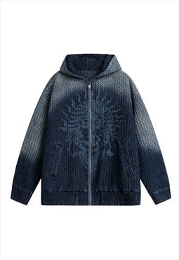 Knitted denim bomber hooded jean feel jacket tie-dye coat 