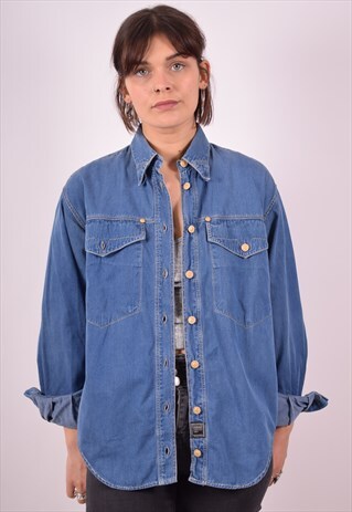 VERSACE WOMENS VINTAGE DENIM SHIRT SMALL BLUE 90S