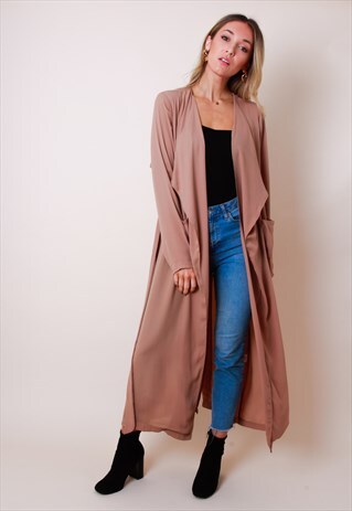 CHIFFON WATERFALL DUSTER JACKET - TAN