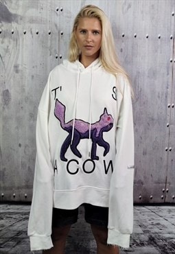 Cow fleece patch hoodie premium rave animal pullover white