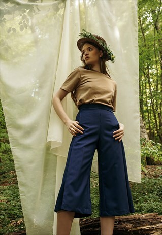BLUE STRIPES CULOTTES WITH HIGH WAIST AND POCKETS