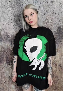 Alien print tee UFO graffiti t-shirt X-files top in black