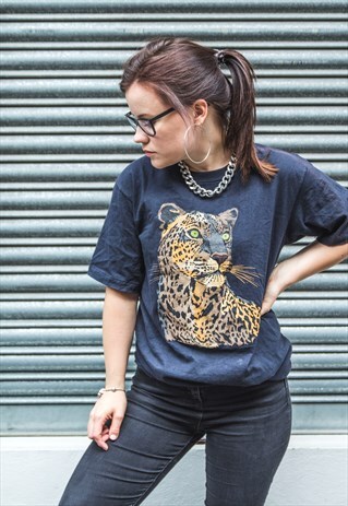RETRO TIGER HEAD PRINT BLACK T-SHIRT (MADE IN USA)