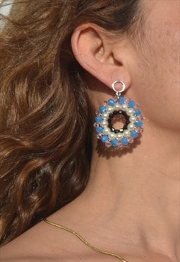 Handmade round glass crystals/pearls beaded earrings .