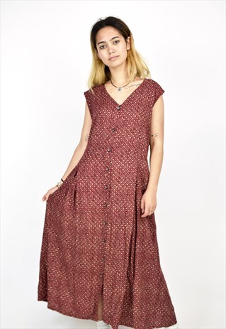 VINTAGE 90'S PATTERNED BUTTON DOWN MAXI DRESS