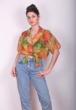 HAWAIIAN PRINT FLORAL BLOUSE, MEDIUM SIZE