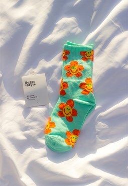 Mint Green Fun Flower Socks