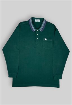 Vintage Burberry Long Sleeve Polo Shirt in Green