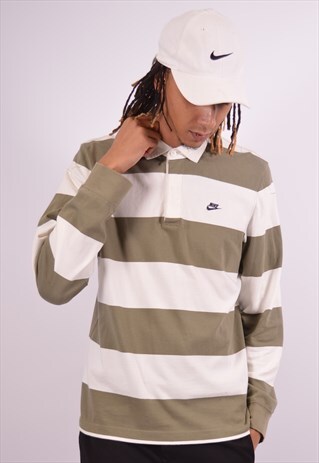 NIKE MENS VINTAGE RUGBY POLO SHIRT LARGE MULTI STRIPES 90S