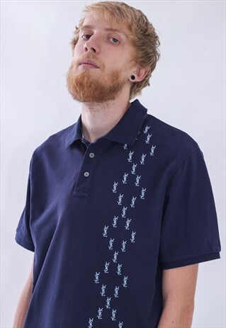 VINTAGE MENS YSL SAINT LAURENT MONOGRAM LOGO POLO SHIRT