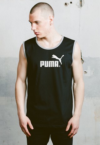 VINTAGE BLACK PUMA SLEEVELESS T-SHIRT