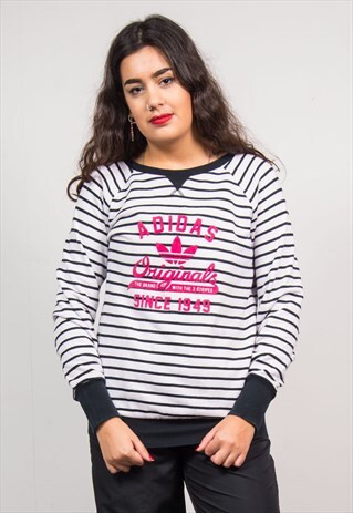 ADIDAS VINTAGE 90'S WHITE & BLACK STRIPED SWEATSHIRT JUMPER