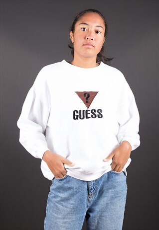 WHITE BIG LOGO SPELL OUT GUESS SWEATSHIRT