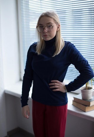 VINTAGE 90'S NAVY LONG SLEEVES TURTLE NECK TOP