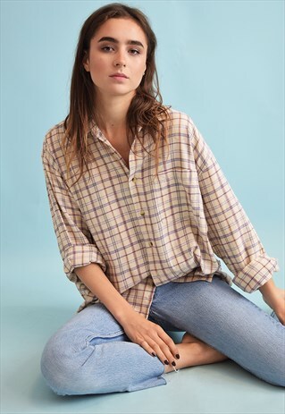 90'S RETRO CHECKED PRINT FESTIVAL NEUTRAL OVERSIZED SHIRT