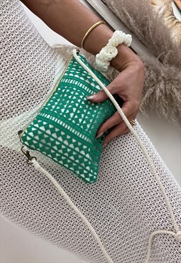 Crossbody Bag or Clutch in Green Crochet