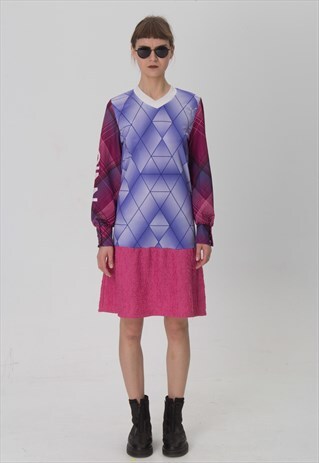 REWORKED 90S PUMA SPORTY PINK AND VIOLET MINI DRESS, V-NECK
