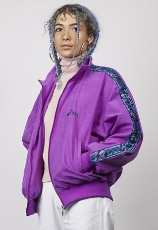 VINTAGE 80'S ASICS TAPED VIOLET SPORTS TRACKSUIT JACKET