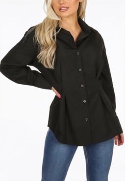 Pleated Waist Fitted Shirt In Black