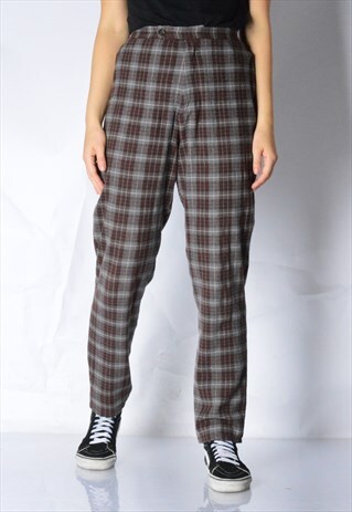 VINTAGE 90S GREY BROWN CHECK GRUNGE PANTS