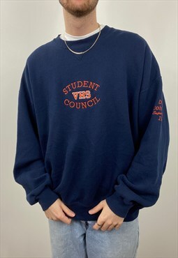 Vintage Student Council embroidered unique navy sweatshirt