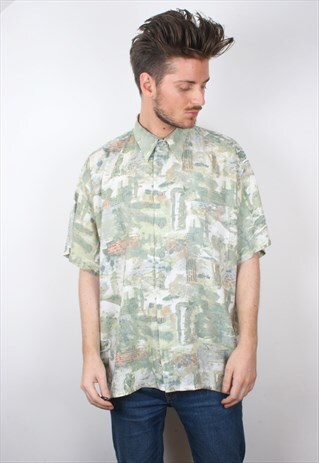 VINTAGE GREEN CRAZY PATTERNED SUMMER SHIRT