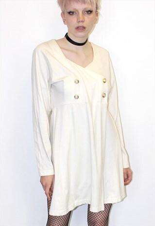 VINTAGE 90S SUMMER CREAM BUTTONED FRONT MINI TEA DRESS
