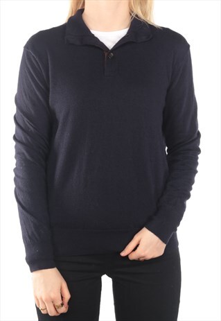 RALPH LAUREN - NAVY WOOLLEN EMBROIDERED POLO SHIRT- LARGE