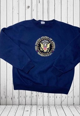 vintage blue embroidered USA Washington dc jumper