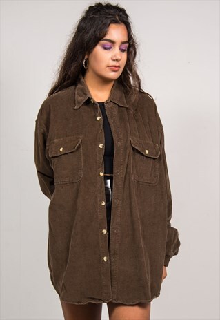 VINTAGE 90'S DARK BROWN CORD LONG SLEEVE SHIRT