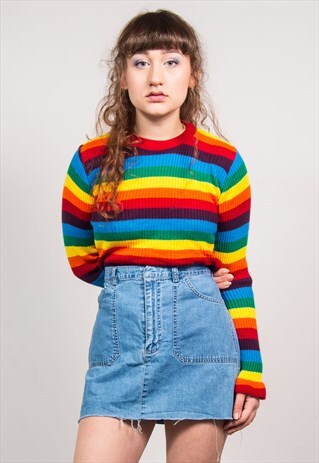 VINTAGE 90'S LIGHT BLUE DENIM RAW HEM MINI SKIRT