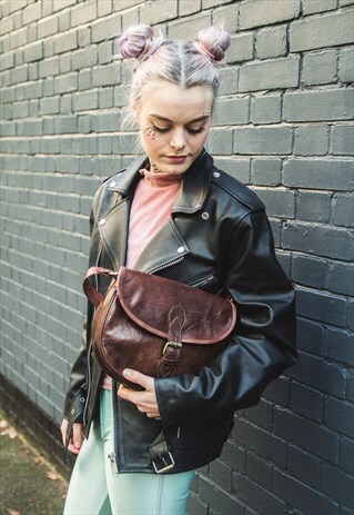 COCO GLOSS LEATHER SADDLE BAG WITH SHOULDER STRAPS