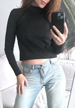 Glossy Crop Top With Turtleneck - XS