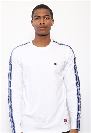 VINTAGE CHAMPION TAPE LOGO LONG SLEEVED T-SHIRT WHITE