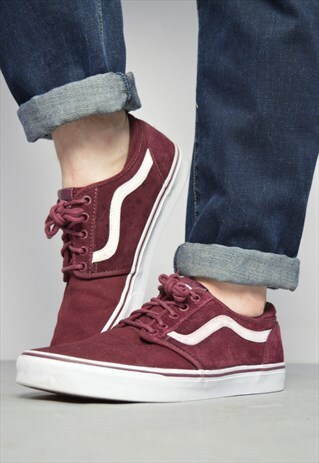 VINTAGE 90S VANS BURGUNDY SUEDE SKATE SHOES TRAINERS PREPPY