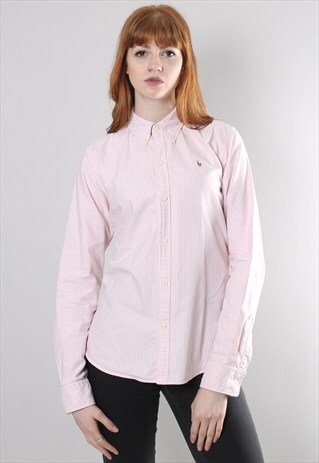VINTAGE 90S RALPH LAUREN PINK STRIPE SLIM FIT SHIRT