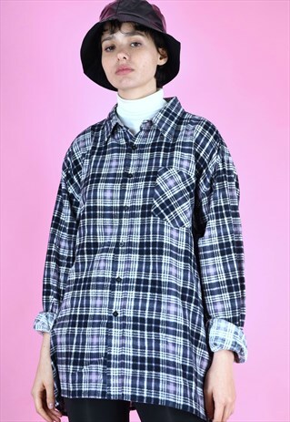 VINTAGE 90S FLANNEL SHIRT CHECK BLUE