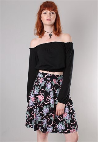 VINTAGE 80S FLORAL PATTERNED PLEATED MINI SKIRT