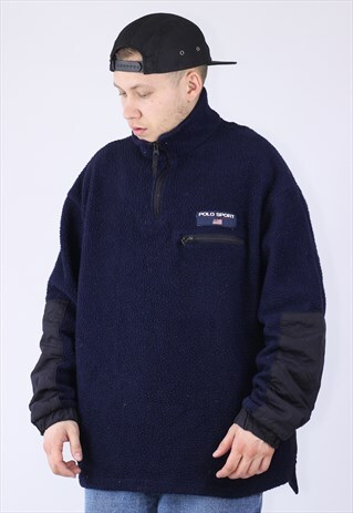 VINTAGE MENS POLO SPORT BIG PILL FLEECE HALF ZIP PULLOVER
