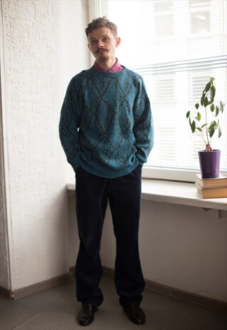 VINTAGE 80'S BLUE PATTERNED JUMPER