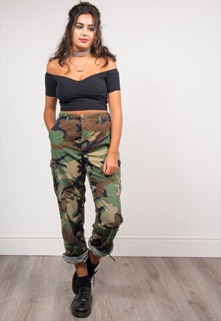 VINTAGE 90'S GRUNGE CARGO PANTS ARMY CAMO TROUSERS