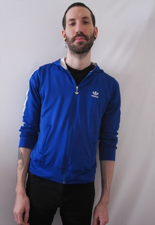 VINTAGE ADIDAS ORIGINALS BLUE LIGHT HOODIE / JACKET