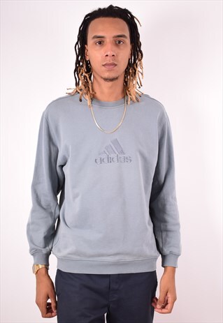 ADIDAS MENS VINTAGE SWEATSHIRT JUMPER MEDIUM GREY 90S