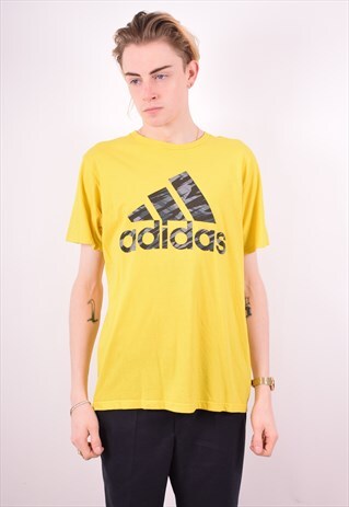 ADIDAS MENS VINTAGE T-SHIRT TOP LARGE YELLOW 90S