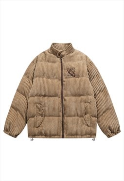 Corduroy bomber jacket textured velvet puffer winter coat