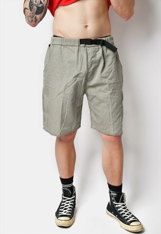Vintage cargo shorts men grey green tourist camp shorts