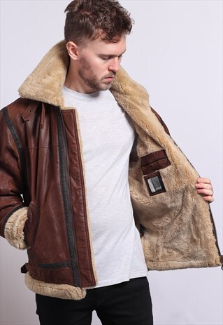 VINTAGE LEATHER AVIATOR FLEECE JACKET