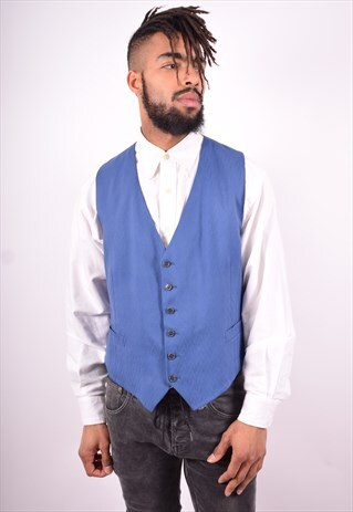 VALENTINO MENS VINTAGE WAISTCOAT MEDIUM BLUE 90'S