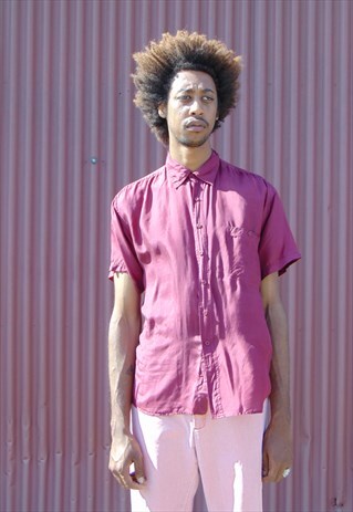 90S CLASSIC LUXURY MAROON SILK SHORT SLEEVE SHIRT MEDIUM